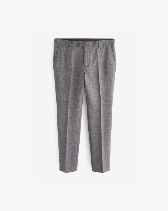 Grey Textured Check Trousers 